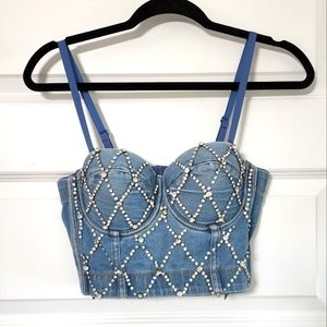 Blue Jean Studded Bustier Top